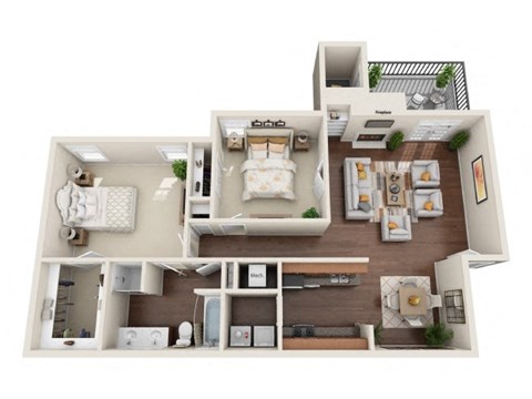 a 2 bedroom floor plan with a bathroom and a living room
